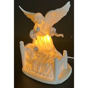 Lefton Guardian Angel Watching Over Sleeping Child Porcelain Night Light 10098